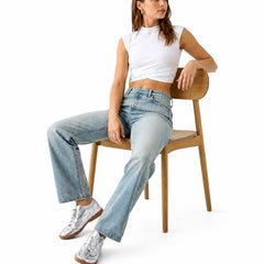 Sitting View Women's High Rise Straight Leg Light Blue Denim Jeans - Eizaro
