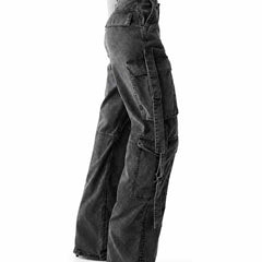 Eizaro Dark Grey Baggy Cargo Jeans Back Angle Street Style Casual Women India