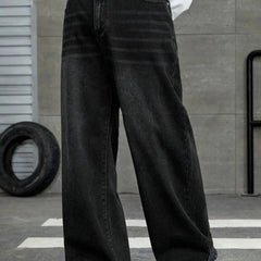 Side profile of Eizaro baggy denim jeans displaying comfortable loose fit for men