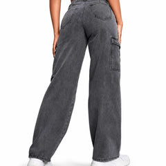 Eizaro Dark Grey Wide Leg Baggy Jeans High Waist Detail Women Pure Denim India
