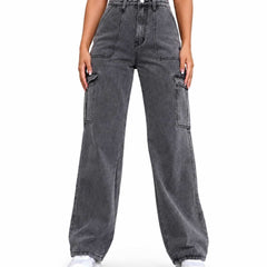 Eizaro Dark Grey Wide Leg Baggy Jeans Front View 100% Pure Denim India
