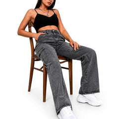 Eizaro Dark Grey Wide Leg Baggy Jeans Street Style Casual Women India