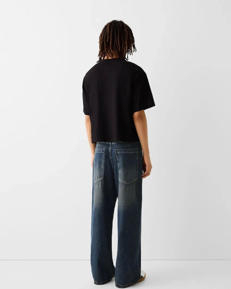 Eizaro super baggy jeans styled with black tee - streetwear look for men India