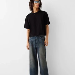 Waist and pocket detail of Eizaro dark blue baggy jeans