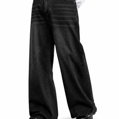 Eizaro Black Baggy Fit Loose Jeans Men Front View 100% Pure Denim India