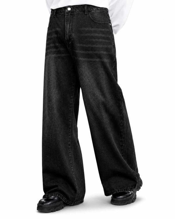 Eizaro Black Baggy Fit Loose Jeans Men Front View 100% Pure Denim India