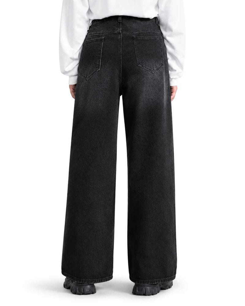 Eizaro Black Baggy Fit Loose Jeans Men Side Angle Wide Leg Pure Denim India