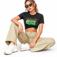 Eizaro Beige 8 Pocket Cargo Wide Leg Jeans Seated Lifestyle Casual Women India