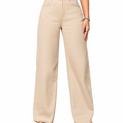 Eizaro Beige Wide Leg High Waist Denim Jeans Front View 100% Pure Denim Women India