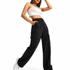 Eizaro Black Cargo Wide Leg Jeans Cargo Pocket Detail High Waist Women India