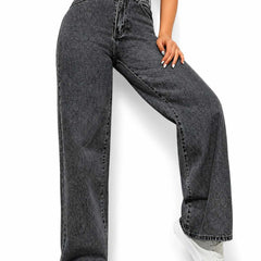 Eizaro Charcoal Grey Wide Leg High Waist Jeans Full Length Street Style Women India