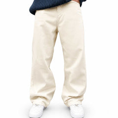 Eizaro Cream Baggy Loose Fit Jeans Men Full Length Street Style Pure Denim India