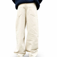Eizaro Cream Baggy Loose Fit Jeans Men Side Angle Full Length Pure Denim India