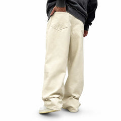 Eizaro Cream Baggy Loose Fit Jeans Men Side View Relaxed Fit Pure Denim India