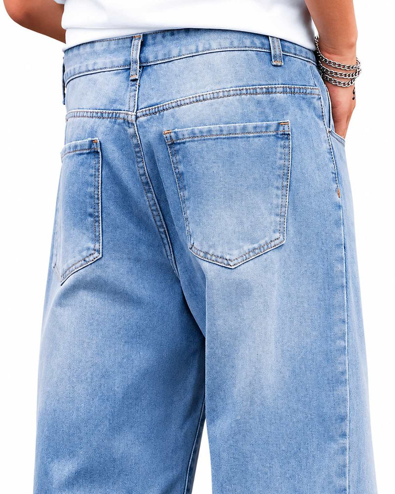 Eizaro Ice Blue Baggy Loose Fit Jeans Men Back View Pure Denim Street Style India