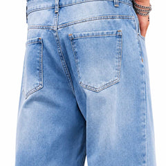 Eizaro Ice Blue Baggy Loose Fit Jeans Men Back View Pure Denim Street Style India