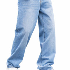 Eizaro Ice Blue Baggy Loose Fit Jeans Men Front View 100% Pure Denim India