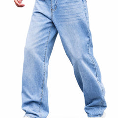 Eizaro Ice Blue Baggy Loose Fit Jeans Men Side View 41 Inch Pure Denim India