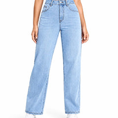 Eizaro Light Blue High Rise Wide Leg Jogger Jeans Front View 100% Pure Denim Women India