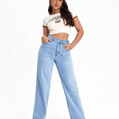 Eizaro Light Blue High Rise Wide Leg Jogger Jeans Full Length Street Style Women India