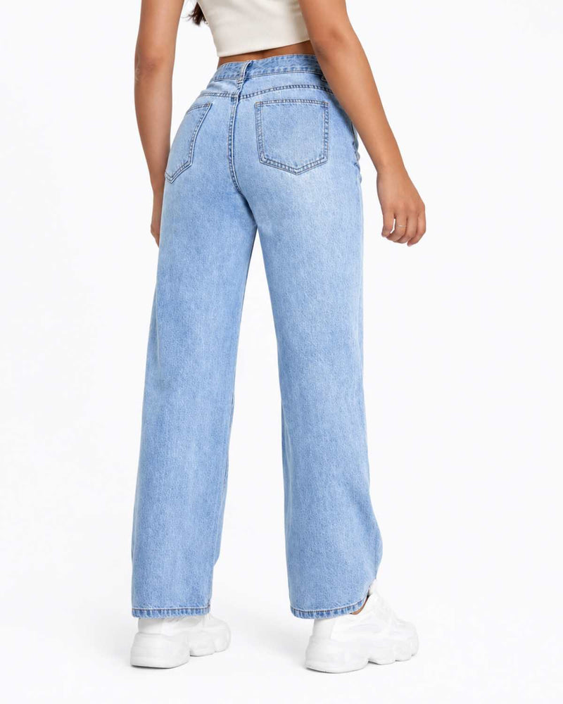 Eizaro Light Blue High Rise Wide Leg Jogger Jeans Side Angle Full Length Pure Denim India