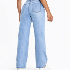Eizaro Light Blue High Rise Wide Leg Jogger Jeans Side Angle Full Length Pure Denim India