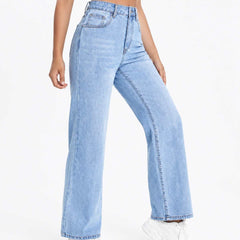 Eizaro Light Blue High Rise Wide Leg Jogger Jeans Side View 41 Inch Pure Denim Women