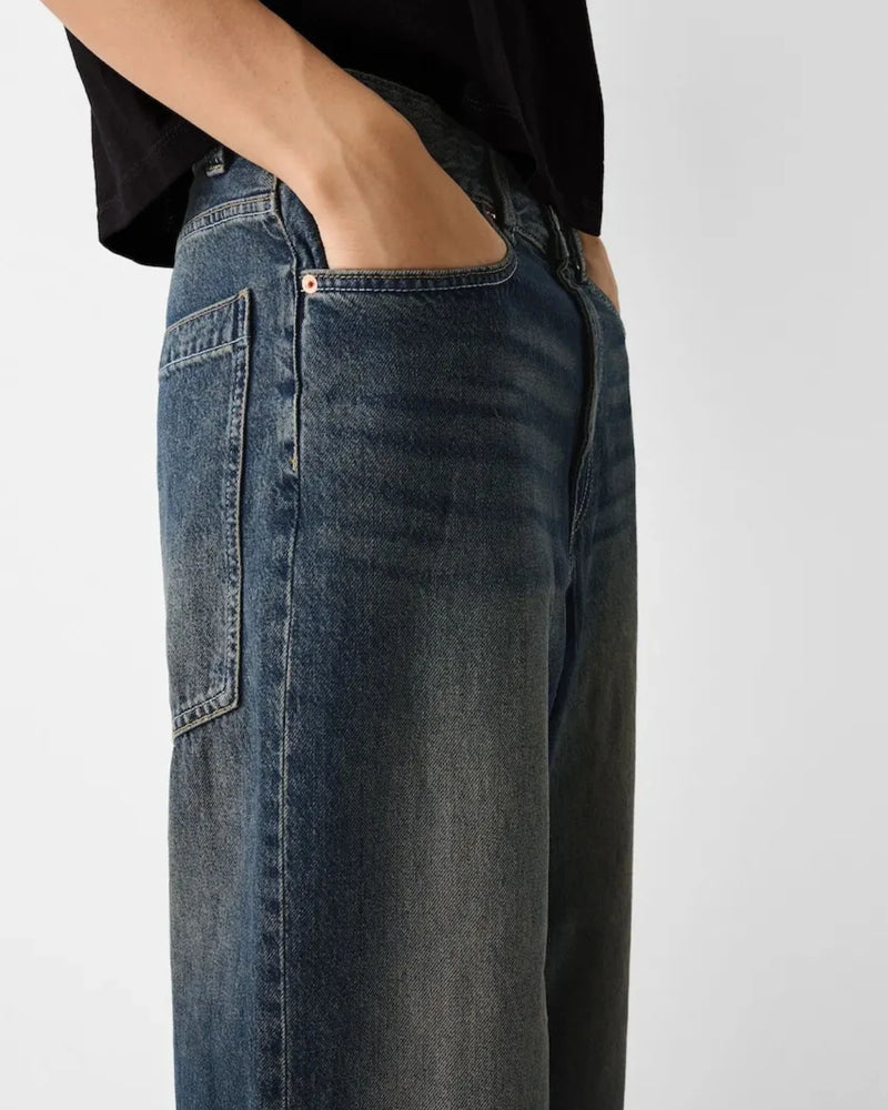 Back view of Eizaro men's baggy denim jeans-dark indigo