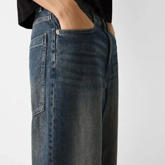 Back view of Eizaro men's baggy denim jeans-dark indigo