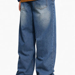 Eizaro Mid Blue Shaded Baggy Fit Jeans Men Side View 41 Inch Pure Denim India