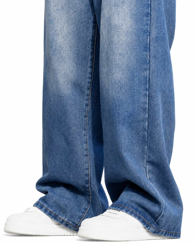 Eizaro Mid Blue Shaded Baggy Fit Jeans Men Shaded Wash Detail Pure Denim India
