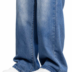 Eizaro Mid Blue Shaded Baggy Fit Jeans Men Shaded Wash Detail Pure Denim India