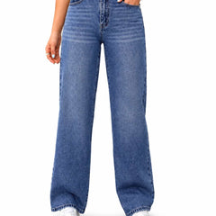 Eizaro Mid Blue Whisker Wash Wide Leg Jeans Front View 100% Pure Denim High Waist India