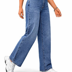 Eizaro Mid Blue Whisker Wash Wide Leg Jeans Side Angle Full Length Pure Denim India