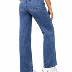 Eizaro Mid Blue Whisker Wash Wide Leg Jeans Whisker Detail High Waist Pure Denim Women