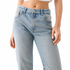 Eizaro Light Blue High Rise Straight Jeans Side Angle Waist Detail Pure Denim India
