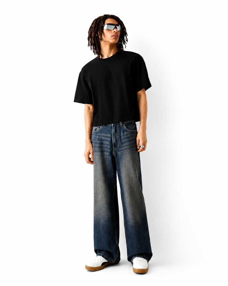 Eizaro Dark Blue Super Baggy Jeans Men Back Angle Casual Street Style India