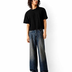 Eizaro Dark Blue Super Baggy Jeans Men Back Angle Casual Street Style India