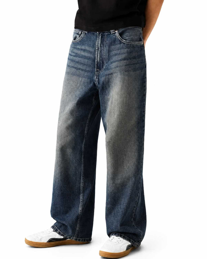Eizaro Dark Blue Super Baggy Jeans Men Front View 100% Pure Denim India