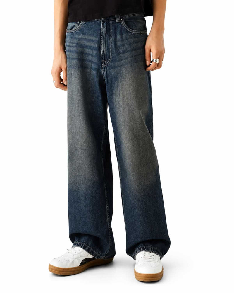 Eizaro Dark Blue Super Baggy Jeans Men Side View Relaxed Fit Pure Denim India