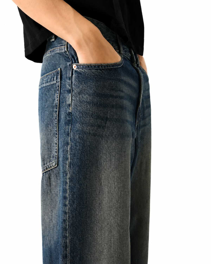 Eizaro Dark Blue Super Baggy Jeans Men Waist Pocket Detail Pure Denim India