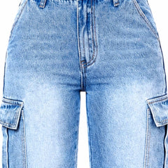 Eizaro Light Blue Whisker Wash Cargo Jeans Large Pocket Detail Women Pure Denim India