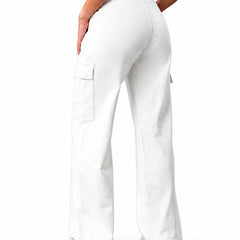 Eizaro White 6 Pocket Cargo Wide Leg Jeans Side Angle Full Length Pure Denim Women India