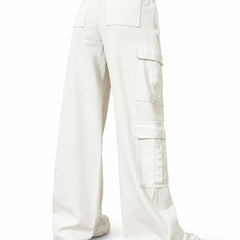 Eizaro White Oversized Cargo Wide Leg Jeans Large Pocket Detail High Waist Women India