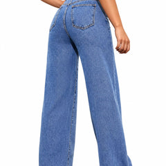Eizaro Mid Blue Wide Leg High Waist Jeans Leg Silhouette Detail Women India