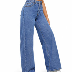 Eizaro Mid Blue Wide Leg High Waist Jeans Waist Detail Pure Denim Women India