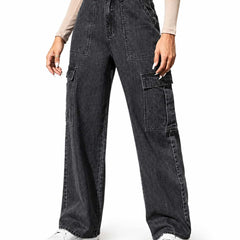 Eizaro Charcoal Grey Wide Leg Jeans Front View 100% Pure Denim India