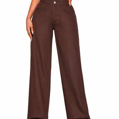 Eizaro Dark Brown Wide Leg High Waist Jeans Front View 100% Pure Denim Women India