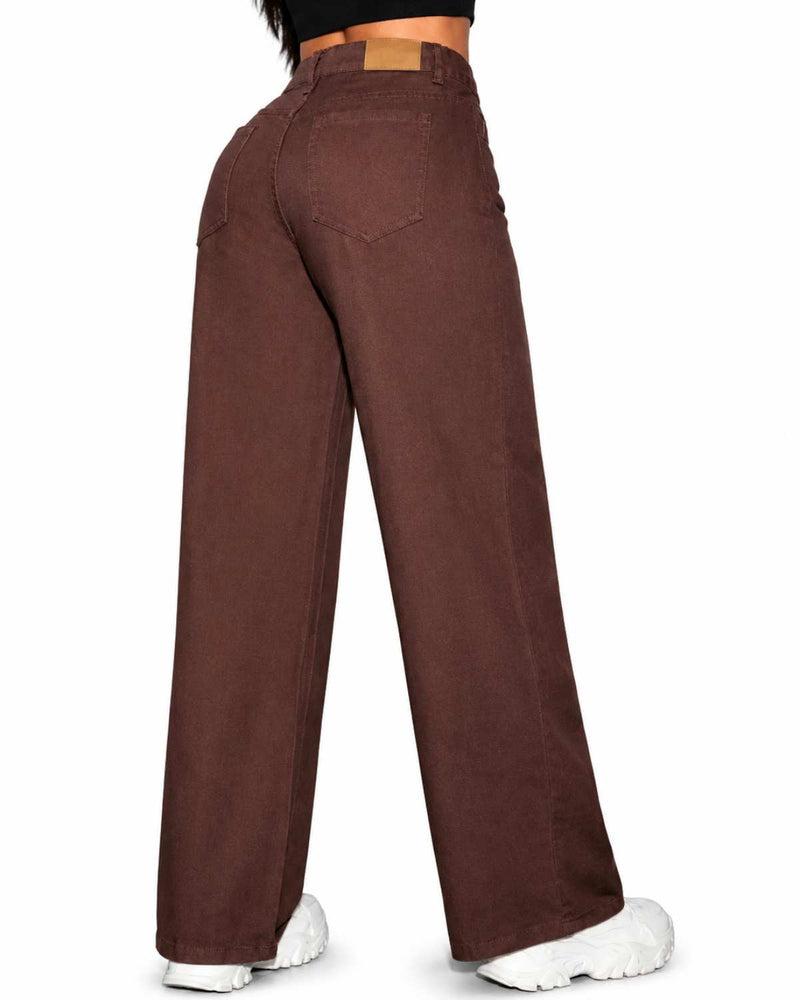 Eizaro Dark Brown Wide Leg High Waist Jeans Side Angle Full Length Pure Denim India