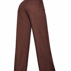 Eizaro Dark Brown Wide Leg High Waist Jeans Side Angle Full Length Pure Denim India